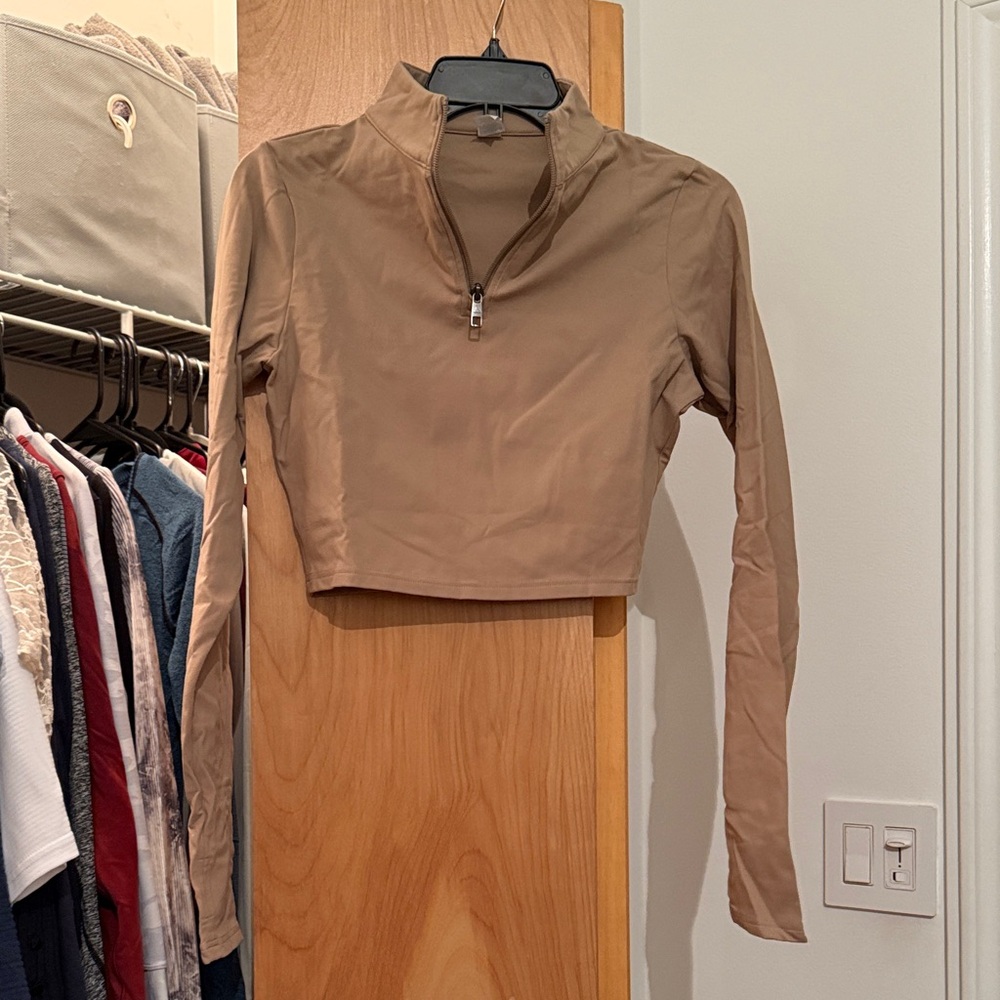Chic Tan Long Sleeve Crop Top